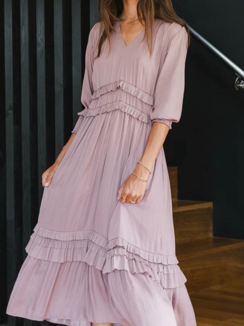 Bohme Willa Sleeved Ruffle Dress in Lavender
